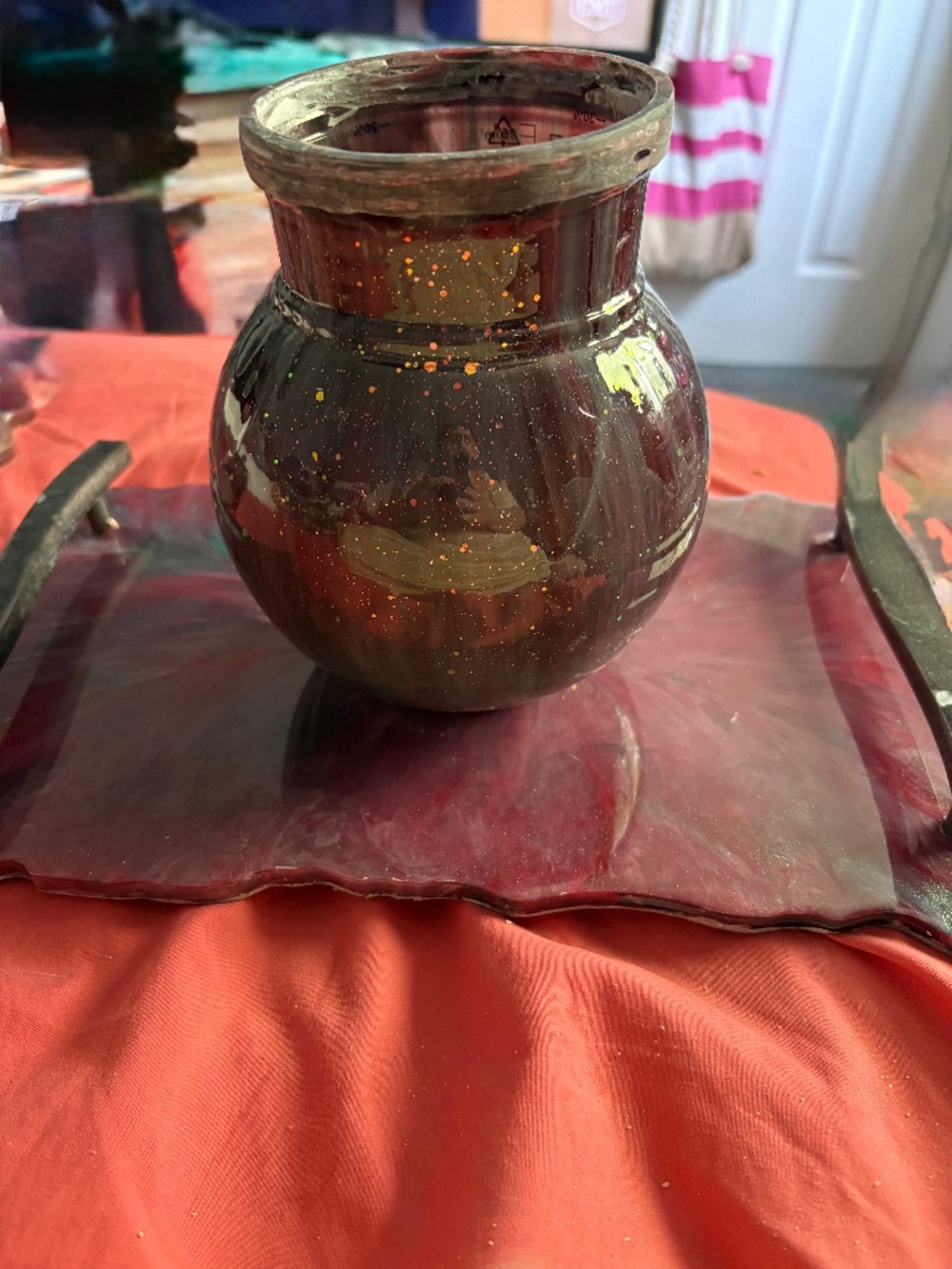 HOMEMADE RESIN POUR VASE WITH MATCHING REVERSIBLE TRAY